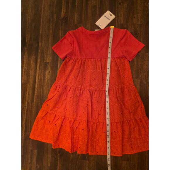 NWT Desigual Girls Vest Fresia Tiered Eyelet Lace Dress Coral Size 5/6 MSRP $115 - Picture 2 of 7